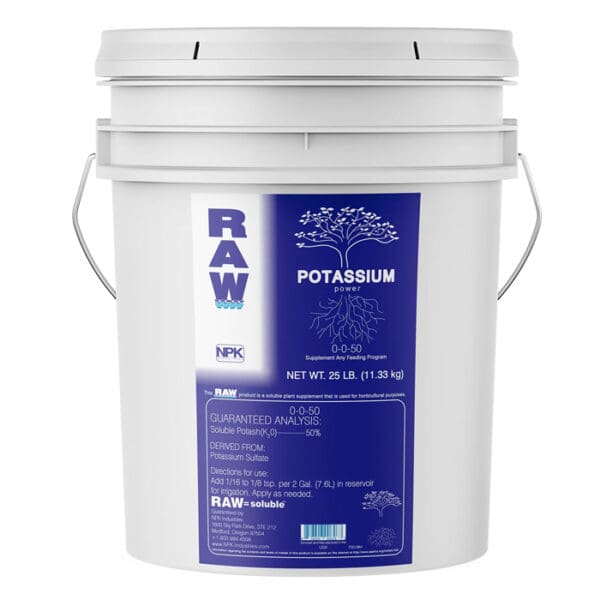 RAW Potassium supplement in a white bucket.