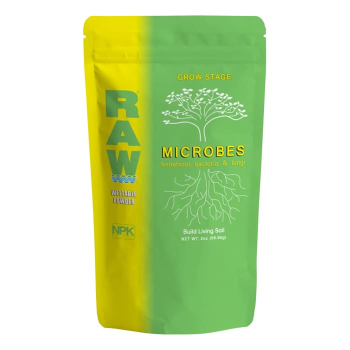 RAW Microbes wettable powder packaging for soil.