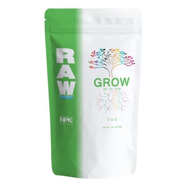 RAW GROW all-in-one fertilizer packaging.