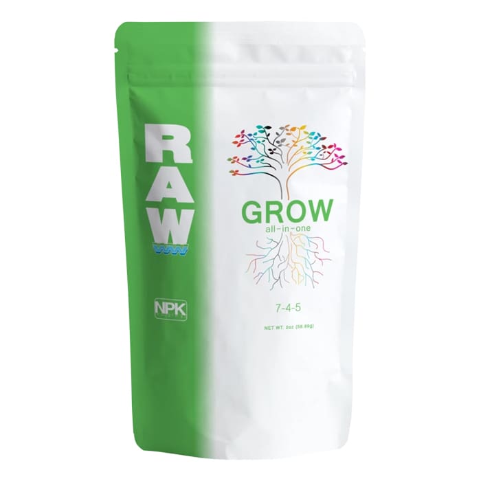 RAW GROW all-in-one fertilizer packaging.