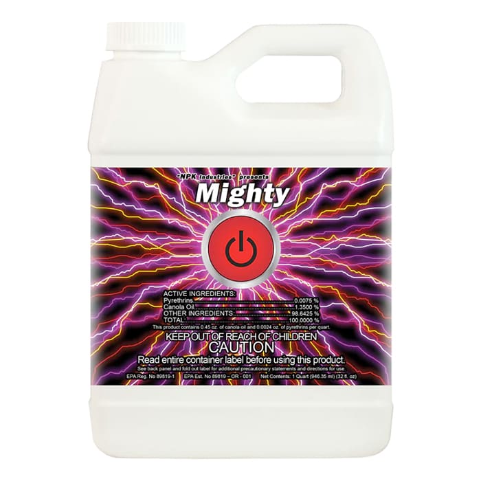 Mighty product with caution label and ingredients.