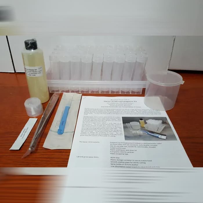 Lab testing kit with containers and instructions.