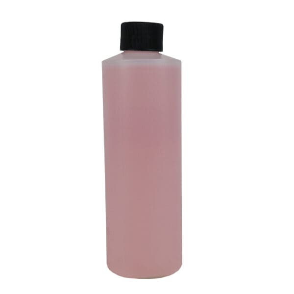 Pink bottle with black cap.