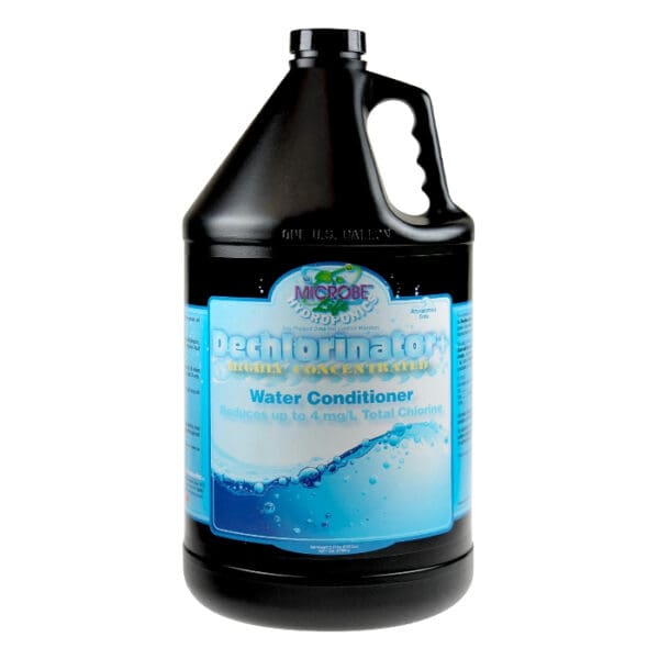 Water conditioner in black plastic jug.