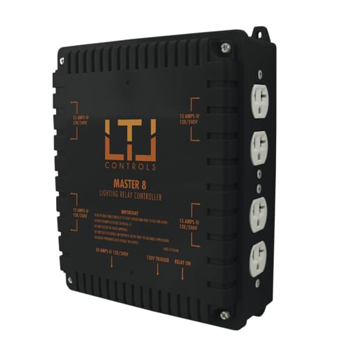 Lighting relay controller with multiple outlets.