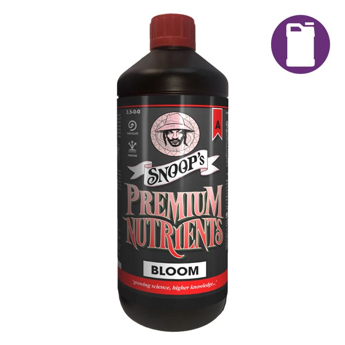 Snoop's Premium Nutrients Bloom bottle.