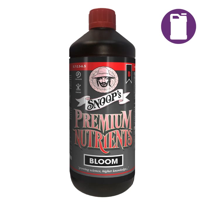 Snoop's Premium Nutrients Bloom bottle.