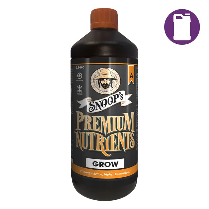 Snoop's Premium Nutrients grow formula bottle.