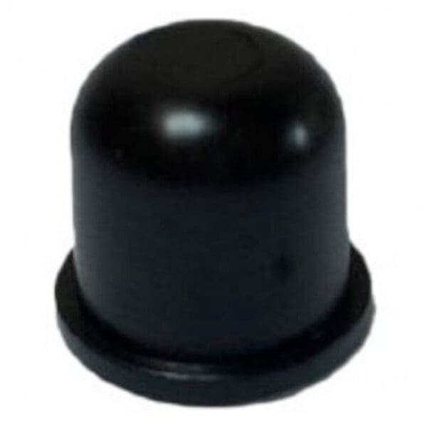 Black plastic cylindrical object with rounded top.