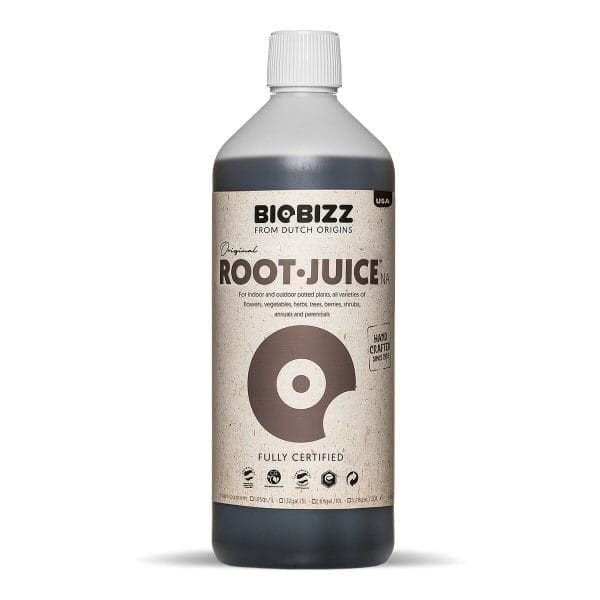 Biobizz Root Juice bottle for plant growth.