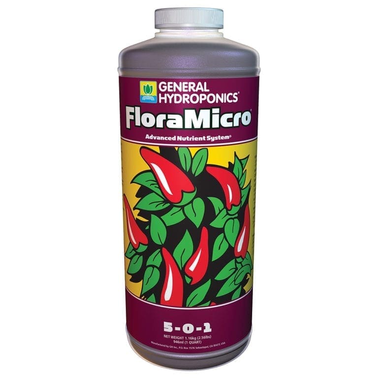 FloraMicro nutrient solution bottle for plants.