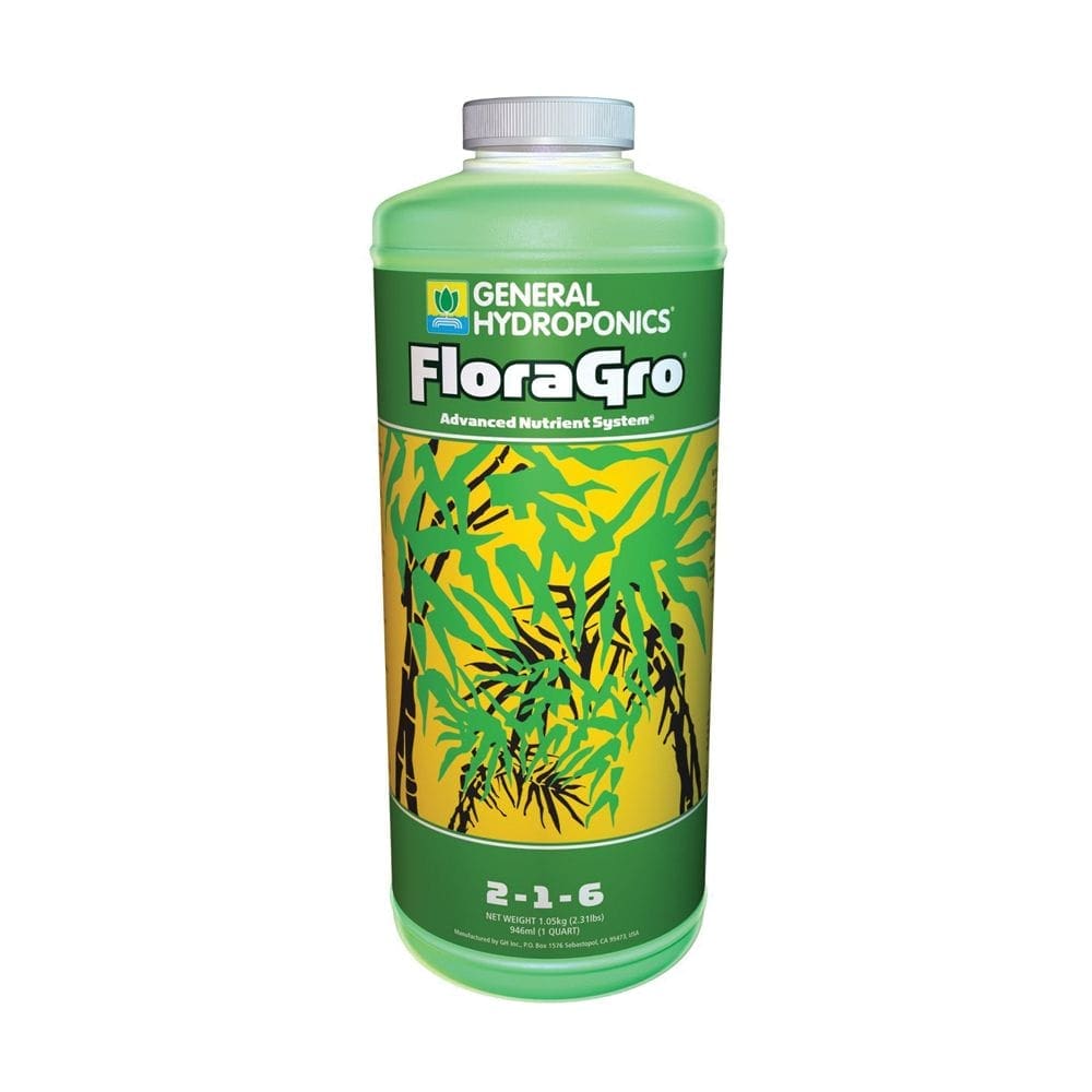 General Hydroponics FloraGro nutrient bottle.