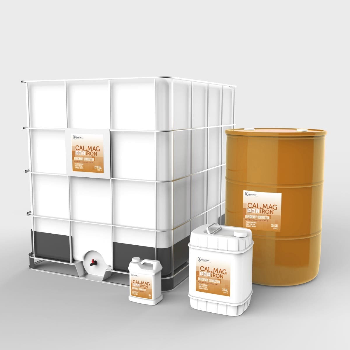 Containers of CalMag Iron nutrient solution.