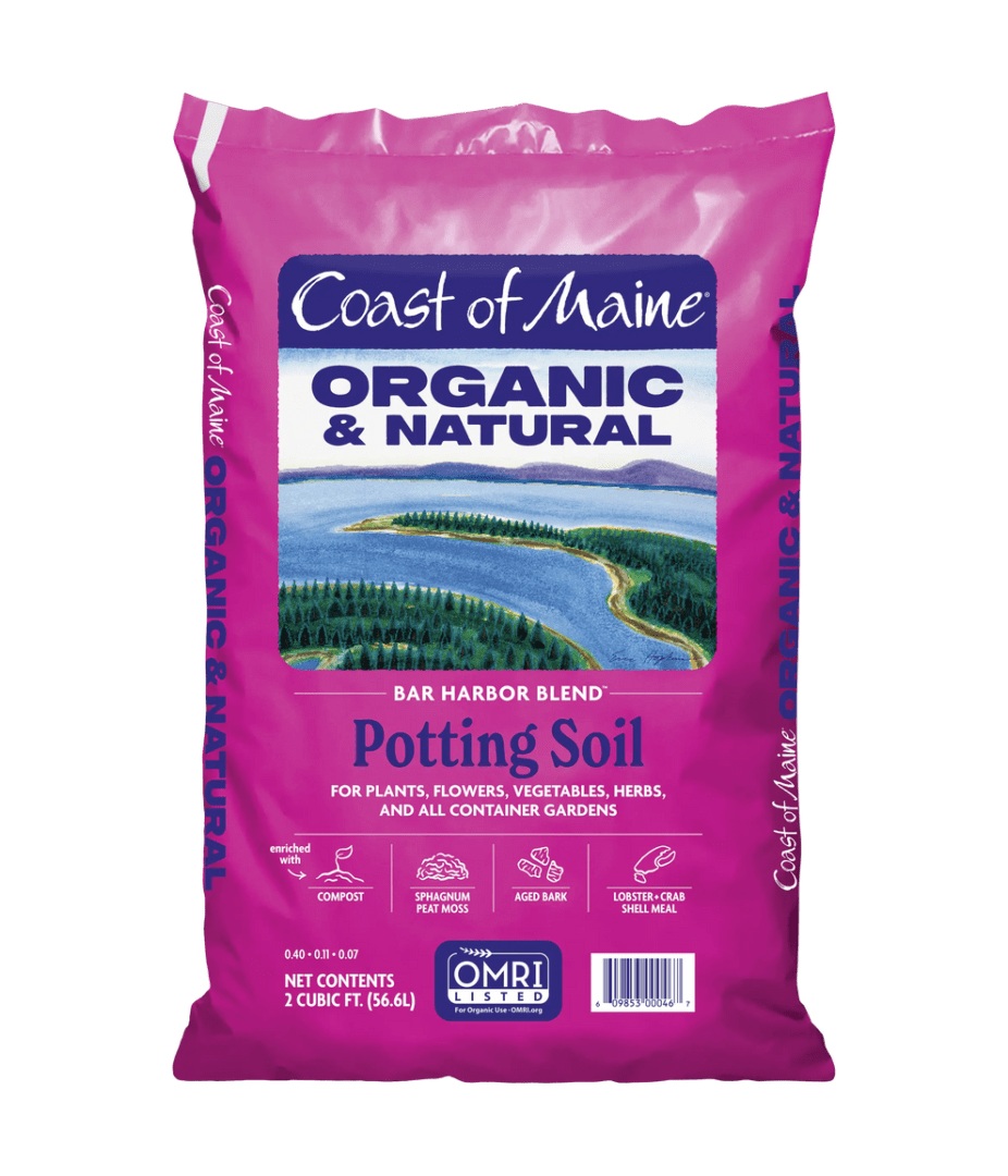 Coast of Maine organic potting soil packaging.