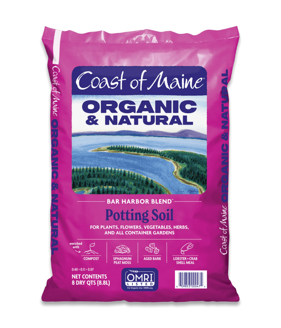 Organic potting soil bag, Bar Harbor Blend.