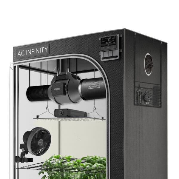 Hydroponic growing system with ventilation equipment.