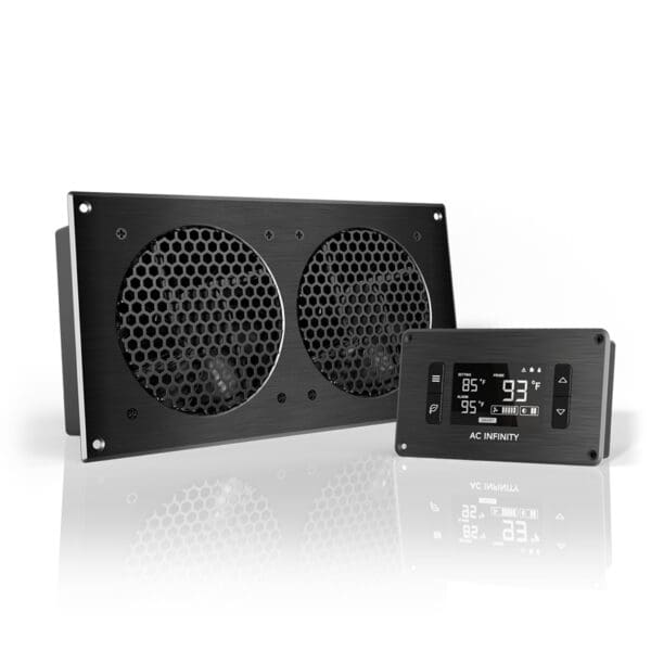 Black dual fan system with digital controller.